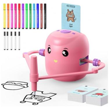 Imagem de Robô Interativo de Desenho Educacional para Crianças - Brinquedo Montessori com 100 Cartões de Palavras, Interação por Voz,CYJBE