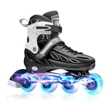 Imagem de METROLLER Patins em linha para meninas e meninos, mulheres, homens, 4 tamanhos, patins em linha ajustáveis com rodas iluminadas, patins iluminadores para iniciantes para crianças e jovens adultos