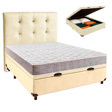 Imagem de Cama Box Bau + Colchão Casal D23 D23 Inducol + Cabeceira Estofada