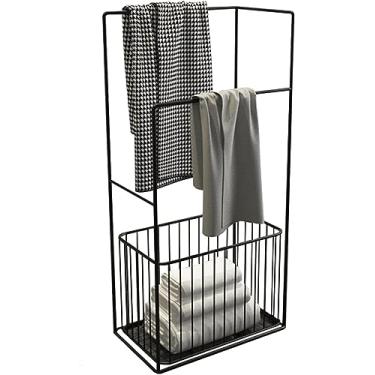 Imagem de Toalheiro, toalheiro freestandi toalheiro de metal com cesto curvo e lavanderia para organizar facilmente roupas e espaço de armazenamento/preto/42 * 26 * 90 cm