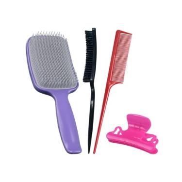 Imagem de MARILU KIT PARA PENTEADO - 1 ESCOVA CONCAVA FLEX, 1 ESCOVA 3 FILEIRAS COM CERDAS FIRMES, 1 PENTE DE CABO FINO, 1 PRENDEDOR DE CABELO