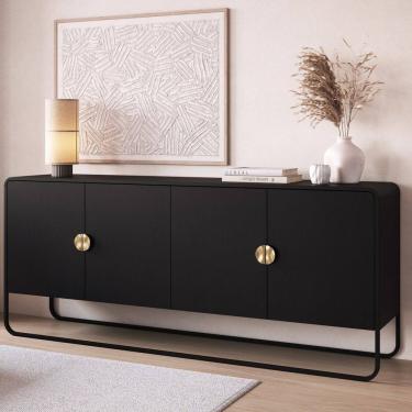 Imagem de Balcão Buffet 180cm 4 Portas Orgânico Pé Metal Luna Nero/Preto