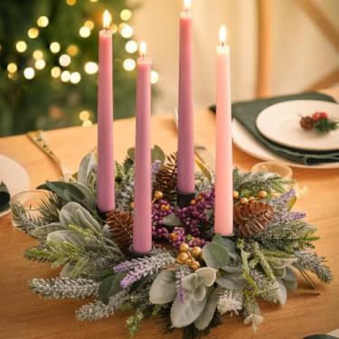 Imagem de BLOSMON Guirlanda do advento para centros de mesa de Natal: Anel de suporte de vela do advento de 35,5 cm para decorações de mesa - Pine Berry Xmas Holiday Home Church Candlesticks Decor