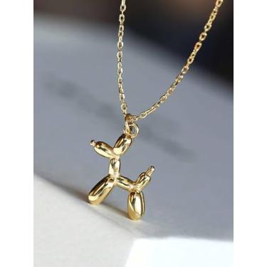 Imagem de 1 colar com pingente de cachorro, pingente de poodle adorável animal 3D, joia de lealdade com corrente de cordão de seda de 61 cm balão canino de aço brilhante (ouro)