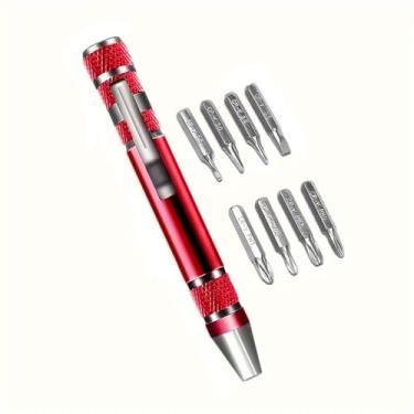 Imagem de 1 conjunto de chaves de fenda 8 em 1 multiferramentas de precisão de liga de alumínio, kit de reparo portátil para eletrônicos, relógios, óculos, faça você mesmo, vermelho