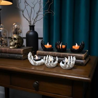 Imagem de Kit 6 Velas LED Decorativas Halloween, Mãos de Esqueleto, 3 Brancas e 3 Pretas, 12 cm Altura