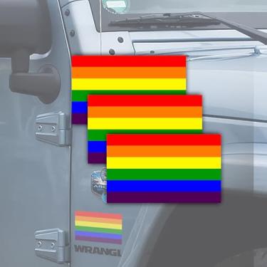 Imagem de Decalque de carro gay LGBT de 12,7 x 7,6 cm, 3 peças - Adesivos refletivos para para-choques automotivos com bandeira de arco-íris para o dia do orgulho, desfile, mês de junho, comunidade lésbica, gay