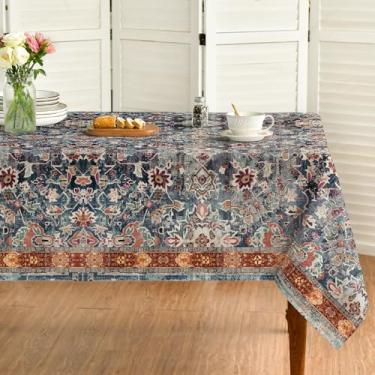 Imagem de Toalha de mesa mágica vintage rústica para casa de fazenda, 152 x 213 cm, retangular, lavável, para festa de casamento, piquenique, banquete, jantar, decoração
