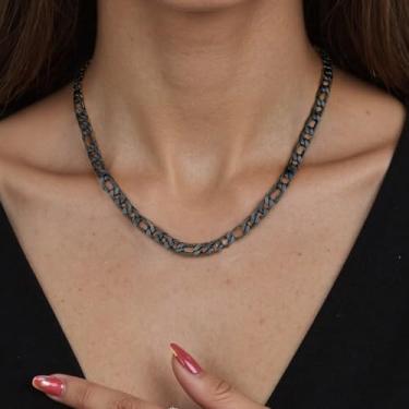 Imagem de Colar masculino de aço inoxidável, corrente fígaro, banhado a ouro/prata/preto, joia hip hop grossa, 45 a 76 cm, 20 inch (51cm)Long Pendant Length, Aço inoxidável, Sem Pedra Preciosa