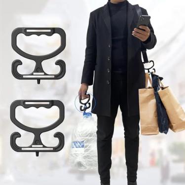 Imagem de Pacote com 2 porta-sacolas ergonômicas, alça de gancho portátil resistente para sacolas de compras, bagagem, sacolas de compras, baldes – aderência confortável, preta