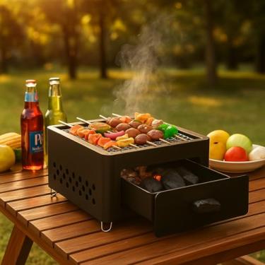 Imagem de Churrasqueira Portátil À Carvão Premium Em Ferro, Com Gaveta Para Cinzas, Ventilação Lateral, Ideal Para Camping, Piqueniques E Churrasco Ao Ar Livre, Marca VARENZIA