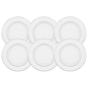 Imagem de Jogo Pratos De Sobremesa 22Cm Kit 6 Pcs Borda Prata Diamond