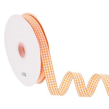 Imagem de PATIKIL Fita guingão de 50 jardas x 1,5 cm, fita xadrez de nylon quadriculada para presente para grinalda de laço de Ação de Graças, artesanato, aniversário, casamento, laranja