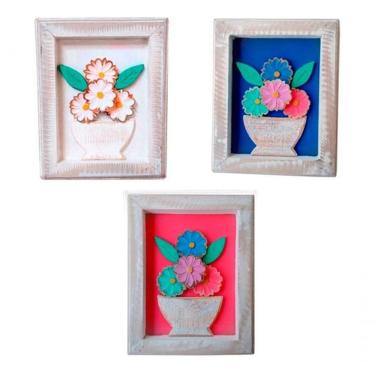 Imagem de Kit Quadros Para Sala Quarto Casal Cozinha Moldura Madeira Cor Branco Cor Da Armação Colorido