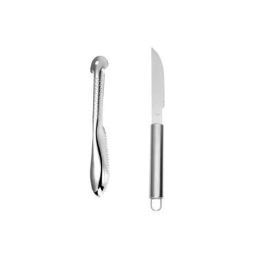 Imagem de Espatula Raspador Peixe e Faca Cabo Longo 40cm Aço Inox