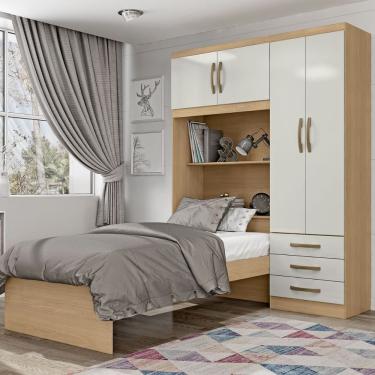 Imagem de Roupeiro Com Cama Lisboa 4 Portas Castanho-off White