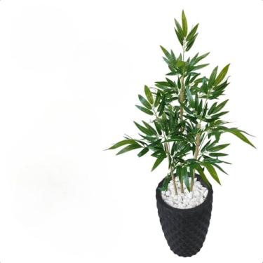 Imagem de Bambu Artificial, Bambu Artificial Mosso Planta Grande Vaso Decorativo Pedra, 110×45cm(3D Preto)