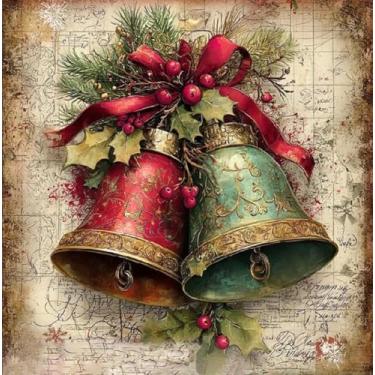 Imagem de Kits de ponto cruz com estampa de sino de Natal para adultos – Kits de bordado para iniciantes e adultos, kits de ponto cruz contados com dimensões de 11 CT para adultos, artesanato, 35,5 x 35,5 cm