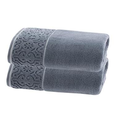 Imagem de Jogo de Toalhas Banhão 2 Peças Super Soft Arabesco Zero Twist – 80x150cm, 500g/m², Alta Absorção e Toque Macio – Altihaus (Azul)