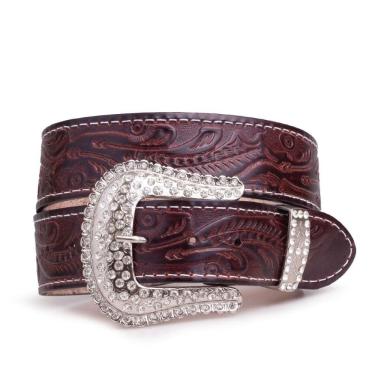 Imagem de Cinto Feminino Couro Country Fest Fivela Redonda Strass Cruz Com Aplicações Moderno