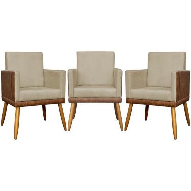 Imagem de Kit 3 Poltronas Decorativas Lis Corino e Pé Palito - Nude Suede Corino