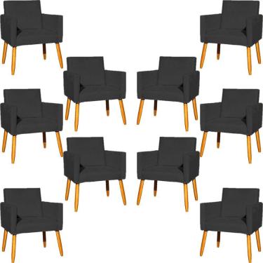 Imagem de Kit 10 Poltronas Decorativa Para Sala Nina Suede Cores Pé Palito 30cm Castanho - Preto, Suede
