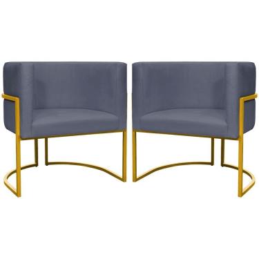 Imagem de Kit 2 Poltronas Cadeira Para Sala De Luna Suede Cores Base Dourada - Cinza, Suede