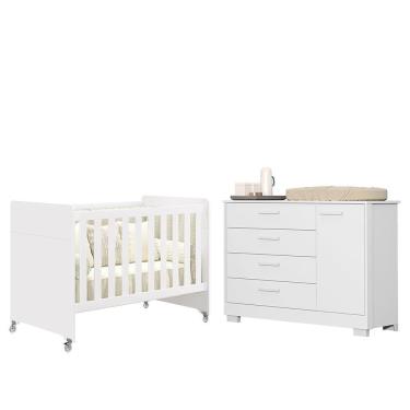 Imagem de Jogo De Quarto Infantil Cômoda Zaki E Berço Evolution Branco Fosco - Reller Móveis Branco Fosco