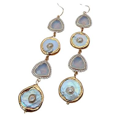 Imagem de Brincos de gancho de cristal pérola branca de água doce em zircônia cúbica, One Size, Ágata