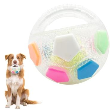 Imagem de huoflame Bola de brinquedo durável para cães com alça para mastigadores agressivos, brinquedo de borracha resistente para mastigar futebol com squeaker embutido, brinquedo flutuante interativo de