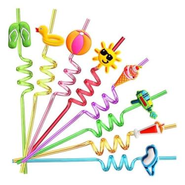 Imagem de Canudos coloridos reutilizáveis canudos de vinho decorativos de plástico