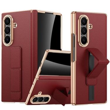 Imagem de YQODSZ Capa de couro para Samsung Galaxy Z Fold 7 com alça de mão escalável e suporte, protetor de tela de privacidade integrado de couro premium com tudo incluído, à prova de choque, capa protetora