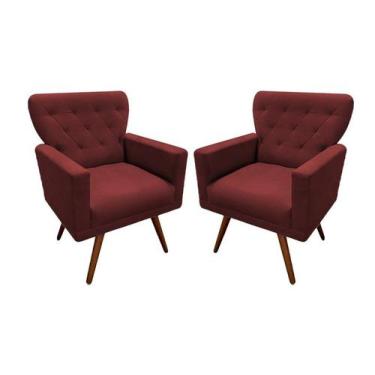 Imagem de Kit 2 Poltronas Decorativa Aurora Suede Marsala Pés Madeira Mz Decor -
