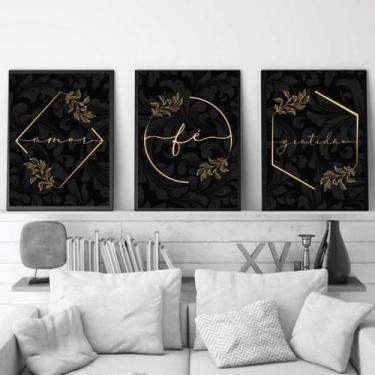 Imagem de Kit 3 Quadros Fé, Amor E Gratidão 33X24 Com Vidro - Preta - Quadros On