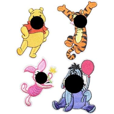 Imagem de Conjunto de 4 adesivos bordados com personagens Ursinho Pooh Urso e Amigos