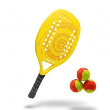 Imagem de Kit Completo Raquete de Beach Tennis Com Estojo Protetor + 3 Bolinhas Pack de Treino para Jogadores Iniciantes ou Intermediários Treino e Diversão (Amarelo)