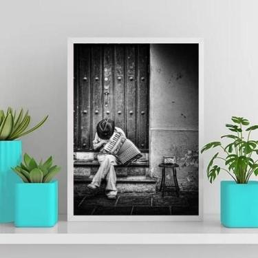 Imagem de Quadro Fotografia Sanfoneiro 33X24Cm Com Vidro - Branca - Quadros On-L