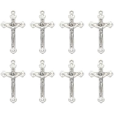 Imagem de LiHan1028 50 peças de pingente de cruz de crucifixo católico religioso prateado para artesanato de joias DIY
