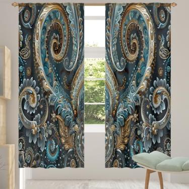 Imagem de 2 conjuntos de painéis étnicos borboleta flores Paisley cortinas transparentes arejadas com filtro leve painéis de cortina leve cortina de porta janela para sala de estar, quarto, jantar, 192 cm de