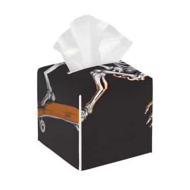 Imagem de Caixa de lenços de couro quadrada à prova d'água esportiva esqueleto skate organizador de papel facial com cinto inferior cubo estojo de tecido para mesa banheiro escritório mesa carro decorativo