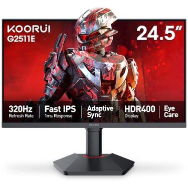 Imagem de KOORUI Monitor de jogos de 24,5 polegadas, monitor de 1 ms, 320 Hz, HDR400, 95% DCI-P3, tela IPS, compatível com sincronização adaptável, altura vertical de inclinação ajustável, suporte VESA 75 x 75