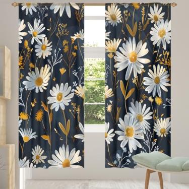 Imagem de 2 conjuntos de painéis de cortinas transparentes retrô de margarida, cortinas transparentes arejadas com filtro leve, painéis de cortina de porta e janela para sala de estar, quarto, jantar, 192 cm de