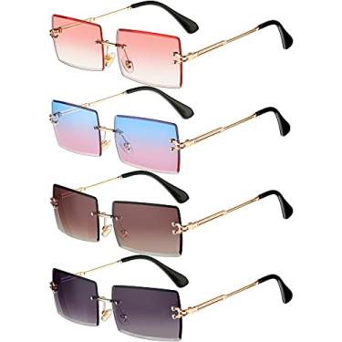 Imagem de Frienda 4 pares de óculos de sol retangulares sem aro sem moldura, óculos quadrados vintage transparentes para mulheres e homens, Cores vintage, adult size