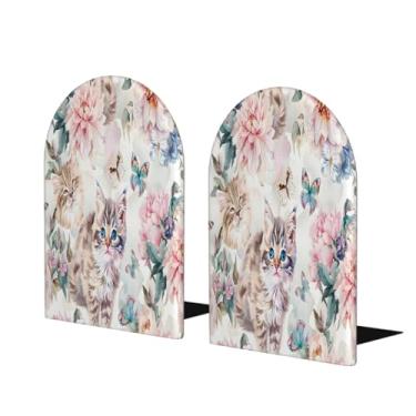 Imagem de Borboleta gato flor grande suporte de livros de madeira decorativo antiderrapante resistente terminais de livros para escritório mesa de escritório casa biblioteca escola estudo decoração divisórias