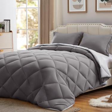 Imagem de NexHome Conjunto de edredom Queen cinza escuro e cinza claro, 3 peças, edredom leve, tamanho queen, reversível, conjunto de edredom alternativo para cama