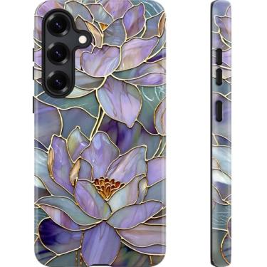 Imagem de Esdot Capa para Samsung Galaxy S24 Plus - Compatível com carregamento sem fio - Silicone macio de camada dupla + capa rígida - Design de flores silvestres - Capa protetora de telefone para mulheres e