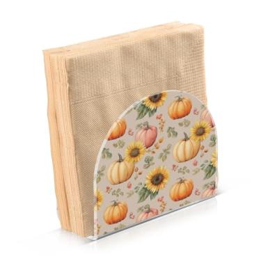 Imagem de ATTX Porta-guardanapos de acrílico de ação de graças com design de abóboras de girassóis de outono - organizador de mesa decorativo para cozinha, restaurante, decoração de férias de casa #566