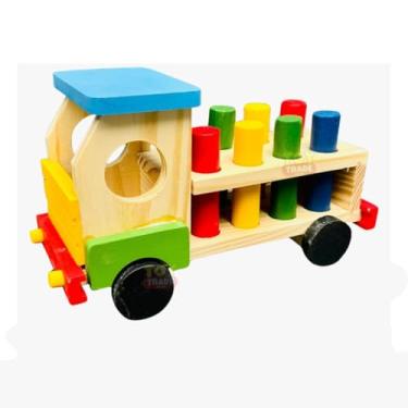 Imagem de Caminhão de Madeira com Pinos Coloridos – Brinquedo Educativo Infantil