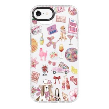 Imagem de ChiCaseVer Capa para iPhone 7/8/SE, estampa de colagem de festa com cachorros fofos e coquetéis, proteção contra quedas de nível militar, proteção de TPU fino macio rosa feminino e proteção de câmera