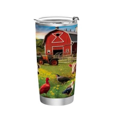 Imagem de Wassud Copo Farmyard de 340 g com tampa e canudo, copo isolado a vácuo de parede dupla de aço inoxidável para bebidas frias e quentes